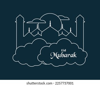 Eid Mubarak Line Art Style