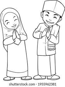 eid mubarak line vector illustration isolated on white background.