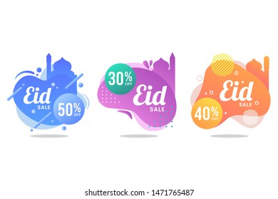 eid mubarak liquid sale banner set blue, purle and orange