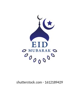 eid mubarak logo with the design of the dome of the mosque and the crescent moon. symbol icon.