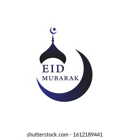 eid mubarak logo with the design of the dome of the mosque and the crescent moon. symbol icon.