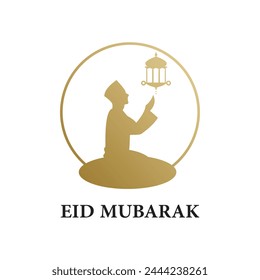 Eid mubarak logo design simple concept Premium Vector 