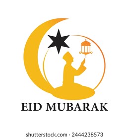 Eid mubarak logo diseño concepto simple Premium Vector 