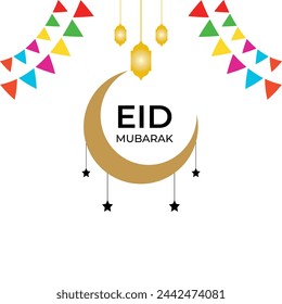 Eid Mubarak logo,Eid Mubarak text on colorful background.Eid Mubarak logo with moon lantern,colorful Eid Mubarak.