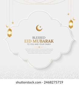 Tarjeta de felicitación ornamental de lujo de Eid Mubarak con adornos decorativos