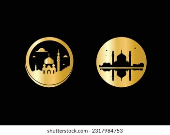 Eid Mubarak Luxury vector illustration premium banner background. Golden mandala with awesome gradient moon and star design with white calligraphy. Islamic light with mosque and minaret.