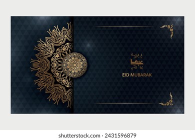 Eid Mubarak Mandala background design with realistic golden color, star and sparkling