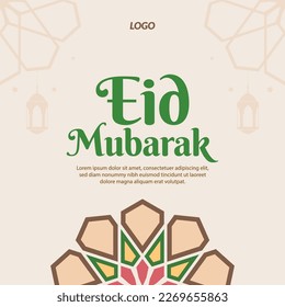 Eid Mubarak with Mandala and Lantern Illustration. Vector Illustration Background. Eid al Fitr Background - EPS 10 Vector