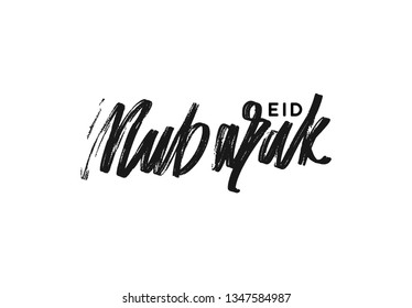 EID MUBARAK manuscript handwriting. Text black Lettering calligraphy