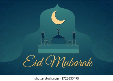 Eid Mubarak mit Mondhintergrund, Eid Mubarak Grußkarte Illustration, islamisches Festivaldesign 