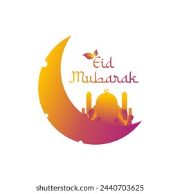 eid mubarak moon and beautiful mosque 