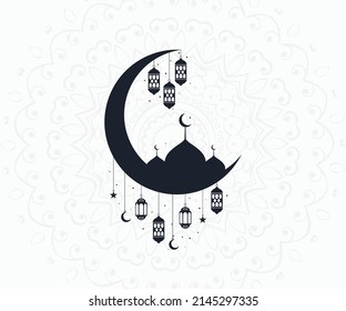 Eid Mubarak Moon with Islamic design Islamic symbol. Eid Mubarak Logo Design Vector.