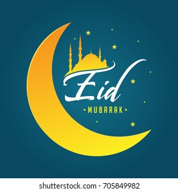 Eid Mubarak with Moon light, Islamic, Mosque,  Muslim Religion, vector Greeting