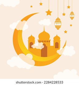 Eid mubarak moon and mosque beautiful background