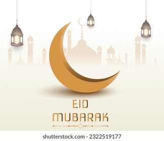 Eid mubarak moon and mosque beautiful background