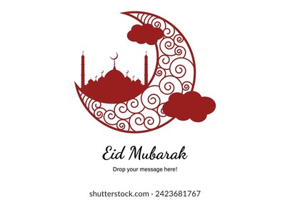 Eid Mubarak moon and mosque beautiful background with Vector