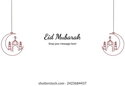 Luna de Eid Mubarak y el hermoso fondo de la mezquita con Vector
