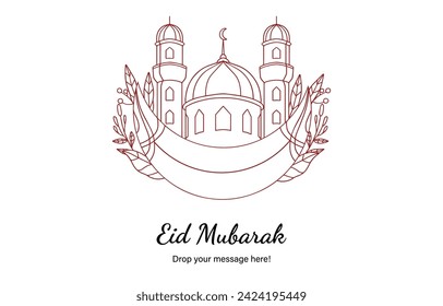 Eid Mubarak moon and mosque beautiful background with Vector