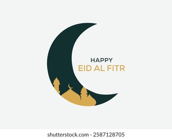 Eid Mubarak moon and mosque, stay blessed realistic greeting