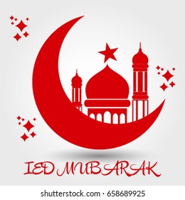 Eid Mubarak moon with mosque vector