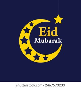 Eid Mubarak moon with multiple stars calligraphy and one star hanging. eps