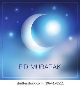 Eid Mubarak - Moon in the Sky - Greeting Card Design for Muslim Community Festival