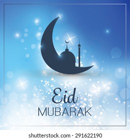 Eid Mubarak - Moon in the Sky - Greeting Card for Muslim Community Festival