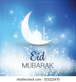 Eid Mubarak - Moon in the Sky - Greeting Card for Muslim Community Festival