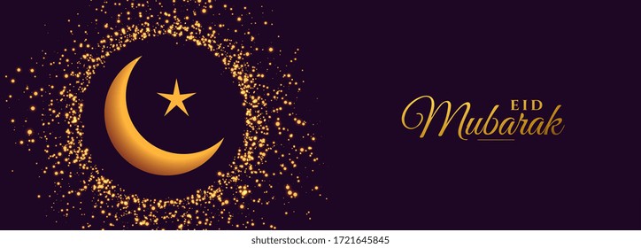 eid mubarak moon and star sparkling banner design