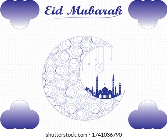 Eid Mubarak mosque above the moon