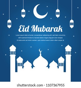 Eid Mubarak with Mosque Background Vector Design