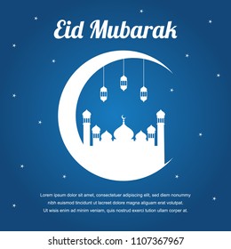 Eid Mubarak with Mosque Background Vector Design