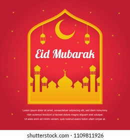 
Eid Mubarak with Mosque Background Vector Design