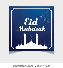 Eid Mubarak with Mosque Background Vector Design