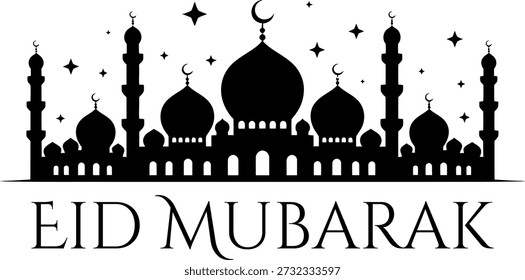 Diseño gráfico de saludo del Festival Islámico de la Estrella de la Media Luna de la Mezquita Eid Mubarak