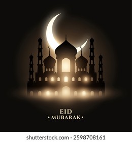 eid mubarak mosque dark background vector