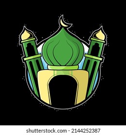 eid mubarak con diseño de mezquita sobre fondo negro