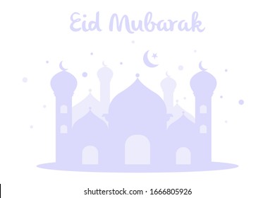 Eid Mubarak Moschee flach Vektorillustration Design. Kann für Poster, Banner, Grußkarte, Einladungskarte, Hintergrund, Tapete verwendet werden.