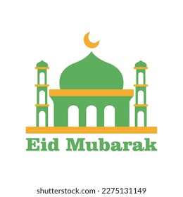 Eid Mubarak with mosque illustration for Eid Al Fitr Celebration Background Vector