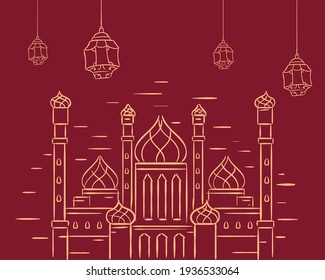 eid mubarak mosque with lanterns