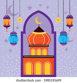 eid mubarak mosque and lanterns