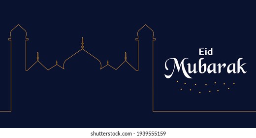 Eid Mubarak Mosque Line Vector