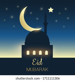 Eid Mubarak - Moschee und Mond im Himmel - Grußkarte für das Festival der muslimischen Gemeinschaft