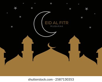 Eid Mubarak with Mosque and N-Moon Background Vector Design.