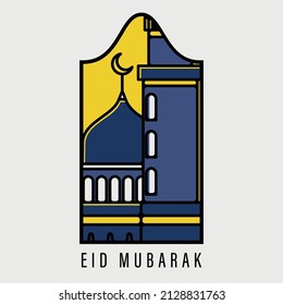 eid mubarak mezquita ramadhan diseño ilustración de caricatura plana cartel postal