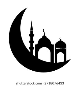 Silueta de la mezquita de Eid mubarak con Vector de luna creciente