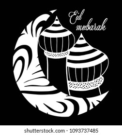 Eid mubarak with mosque using doodle style, hand drawing