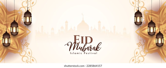 Eid Mubarak muslim cultural festival greeting banner design vector