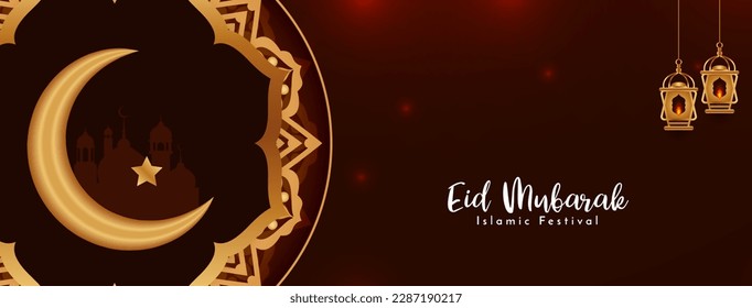 Eid Mubarak muslim cultural festival greeting banner design vector