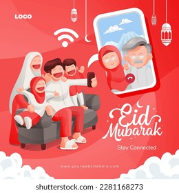 Eid Mubarak Muslim Family Video Call With Their Elders Social Media Banner Template